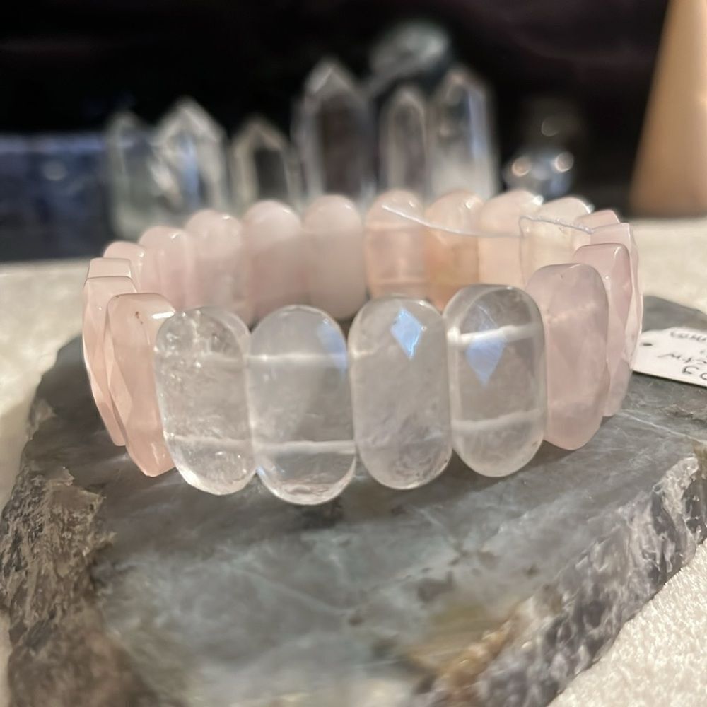 Faceted Clear and Rose Quartz Stretch Bracelet 250ctw